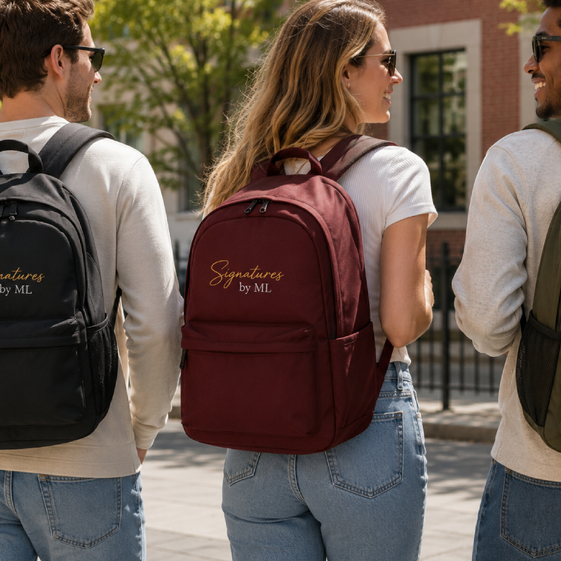 Custom branded embroidered backpack