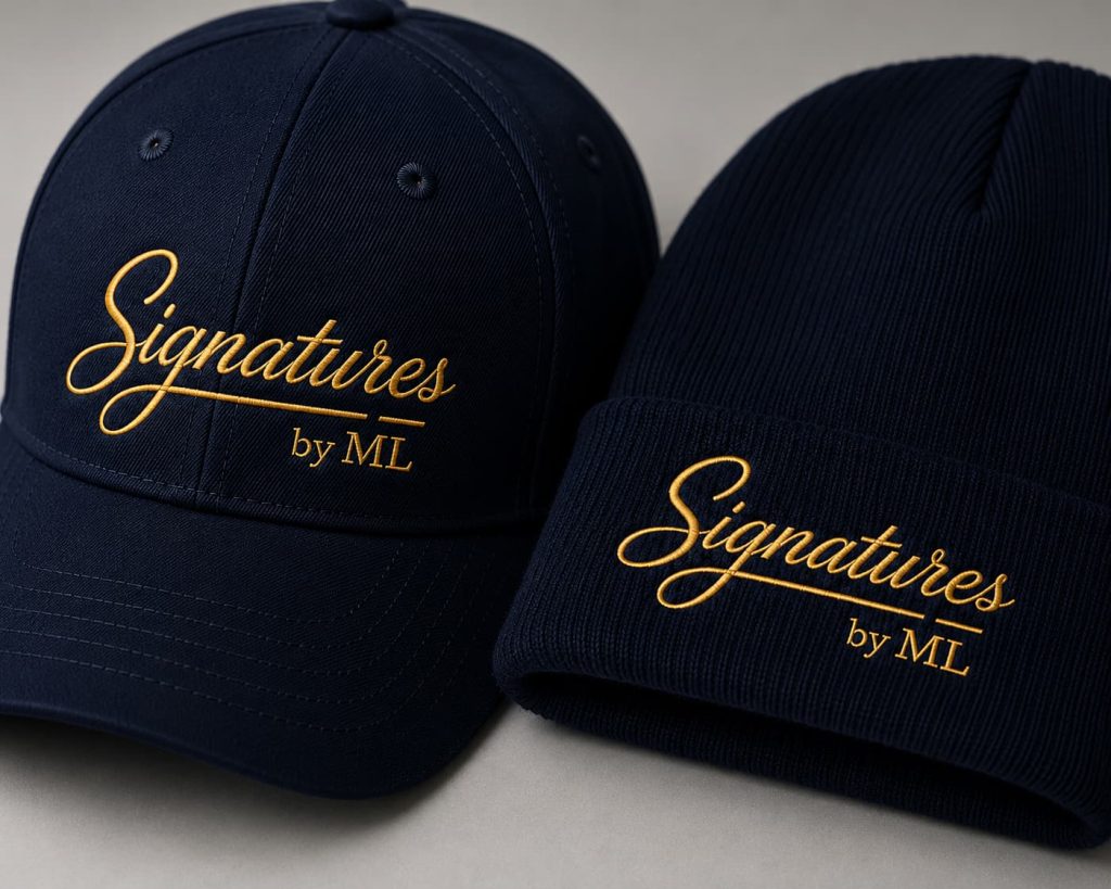 Custom embroidered baseball caps and beanies with 3D puff logo stitching