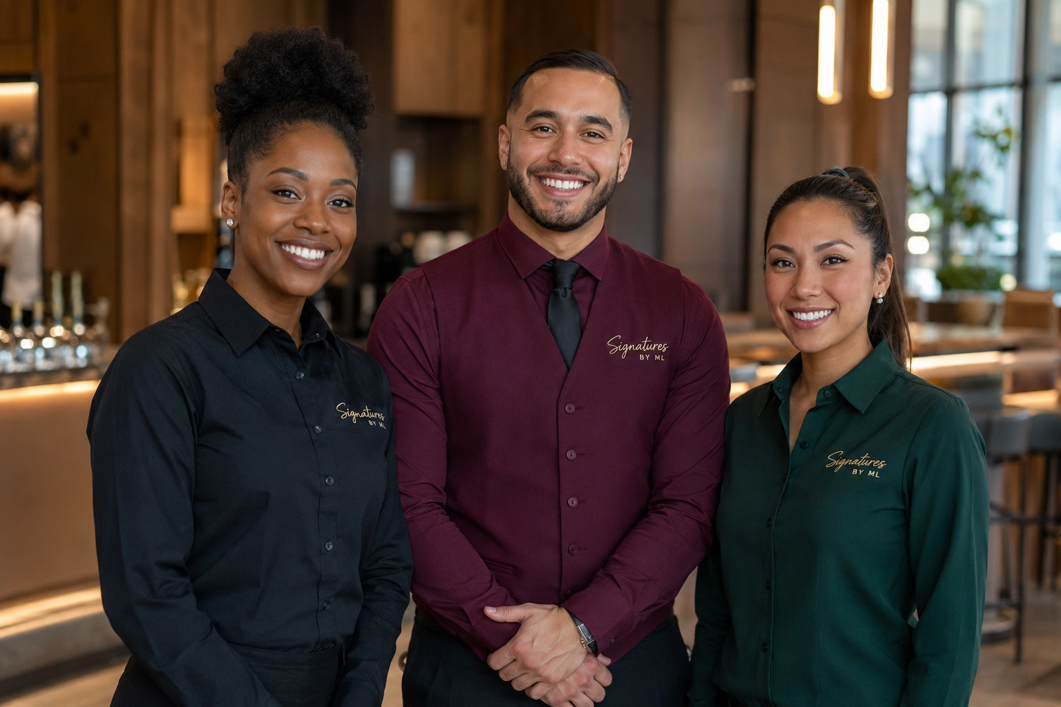 Custom embroidered hospitality uniform for restaurant and hotel staff