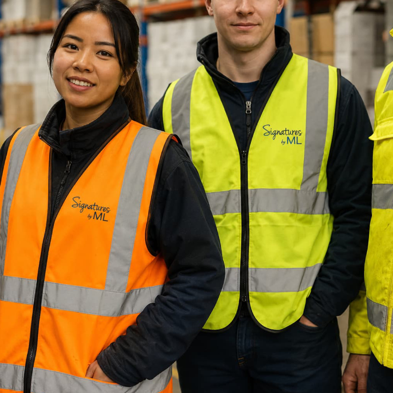 High-visibility safety apparel with custom logo embroidery