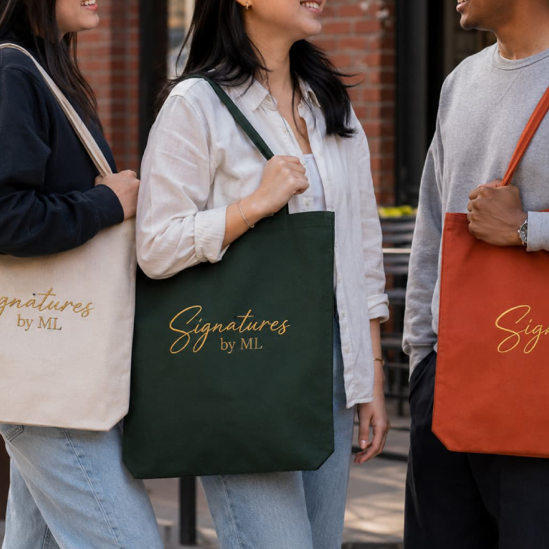 Custom embroidered canvas tote bag with company logo